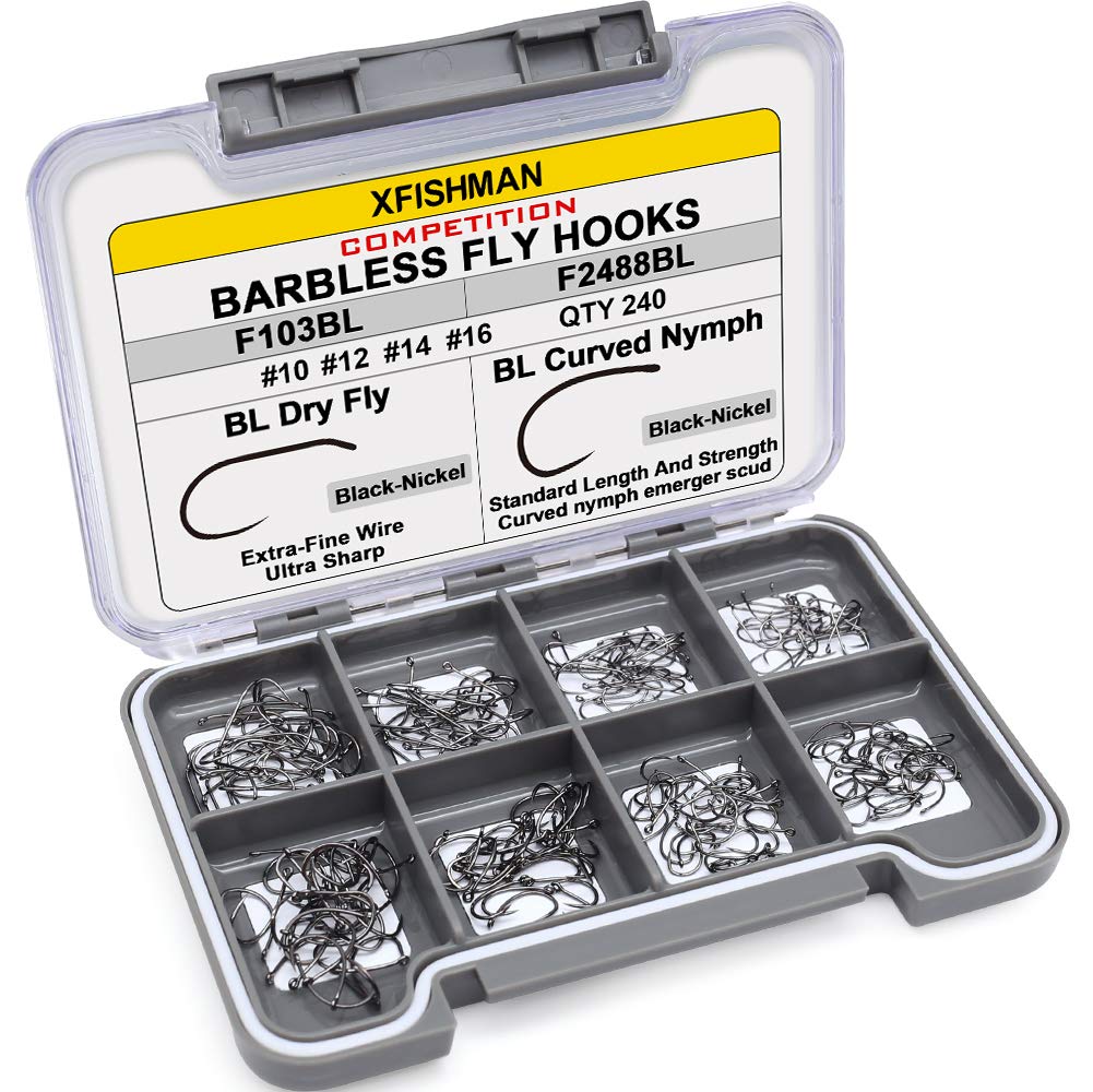 XFISHMAN barbless fly hooks 240-pack in box
