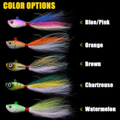 XFISHMAN bucktail jigs variety assorted showcases color options for different species and water clarity.