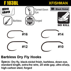 Dry fly hooks sizes 10 and 12 in black nickel