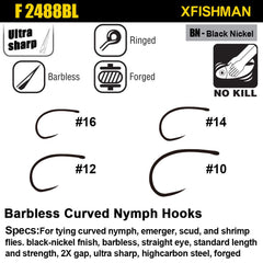 Dry nymph hook sizes 14 and 16 in black nickel