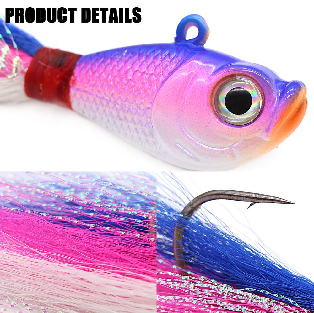 XFISHMAN fishing lures closeup reveals durable finish and reflective strands for enhanced visibility.