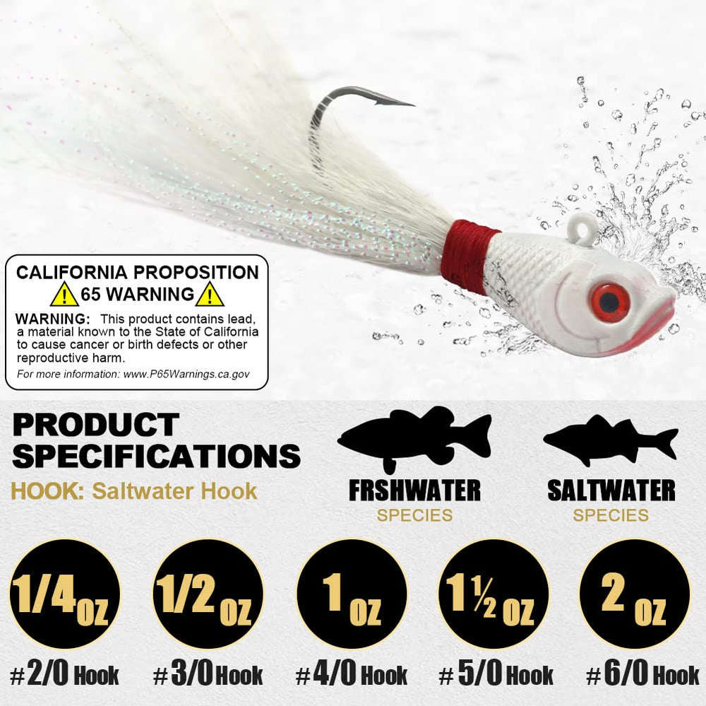 XFISHMAN saltwater hair jigs kit variety offers color options for greater lure attraction.