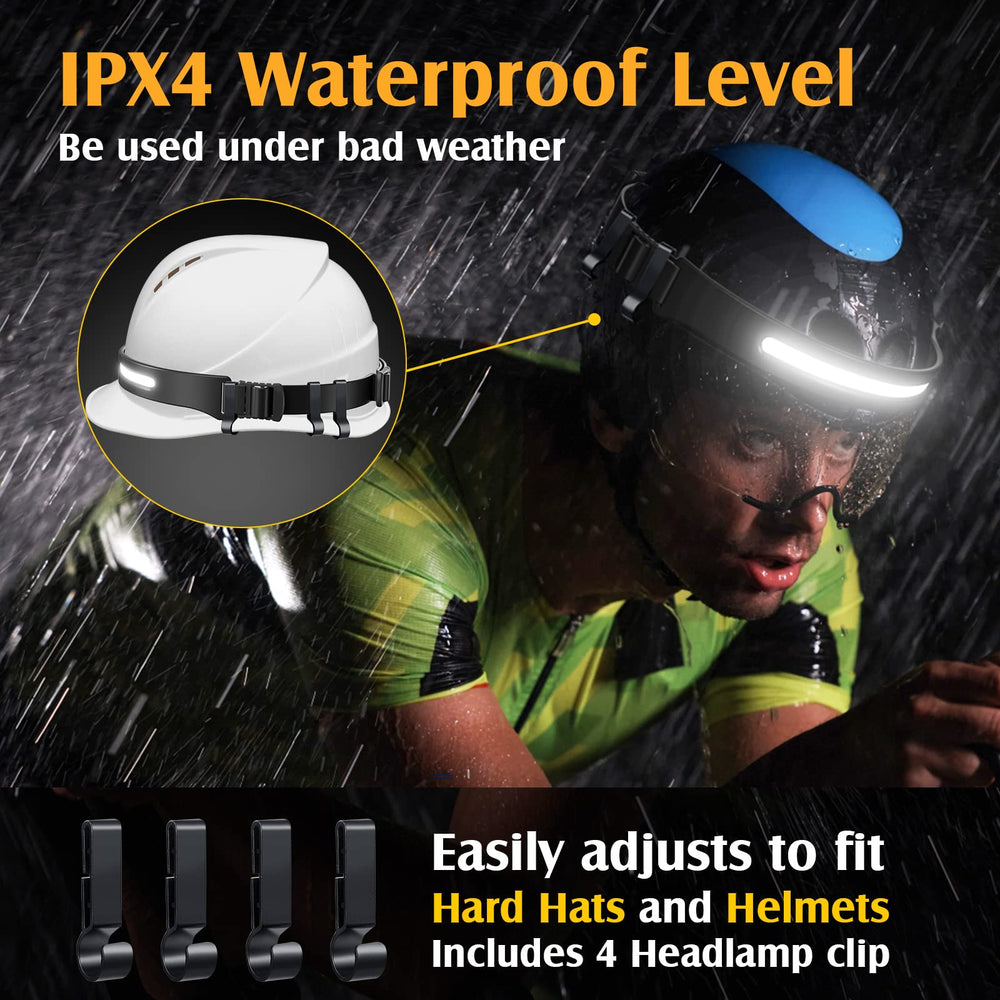 xflyee headlamp ipx5-waterproof performance shields against rain and dust.