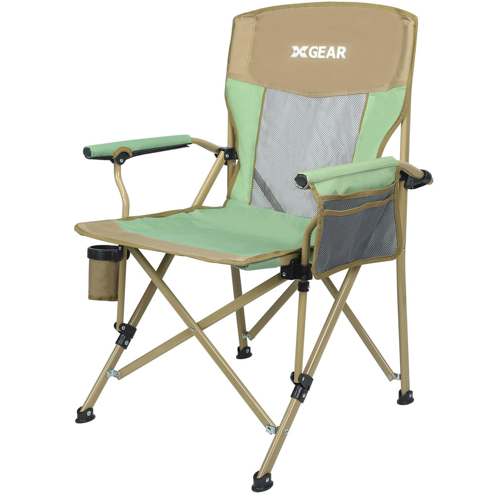 XGEAR camping chair with breathable mesh back for all-day outdoor comfort.