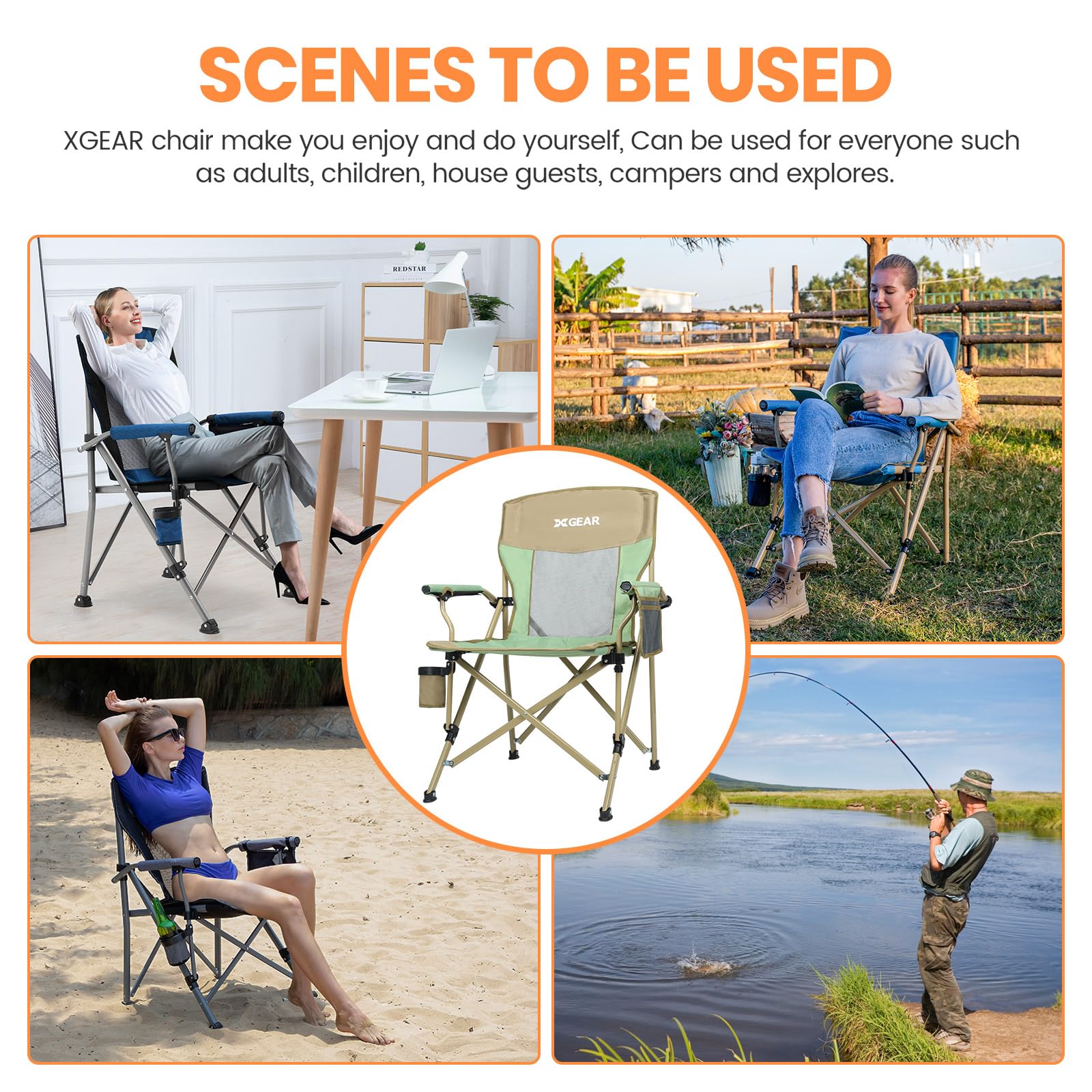 XGEAR camping chair folds compactly for easy storage and travel.