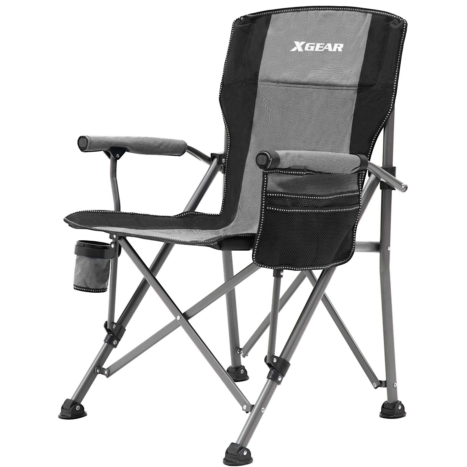 XGEAR camping chair high-back provides stable seating for extended outdoor use, ideal for camping.