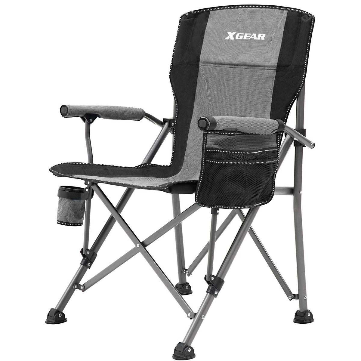 XGEAR camping chair high-back provides stable seating for extended outdoor use, ideal for camping.
