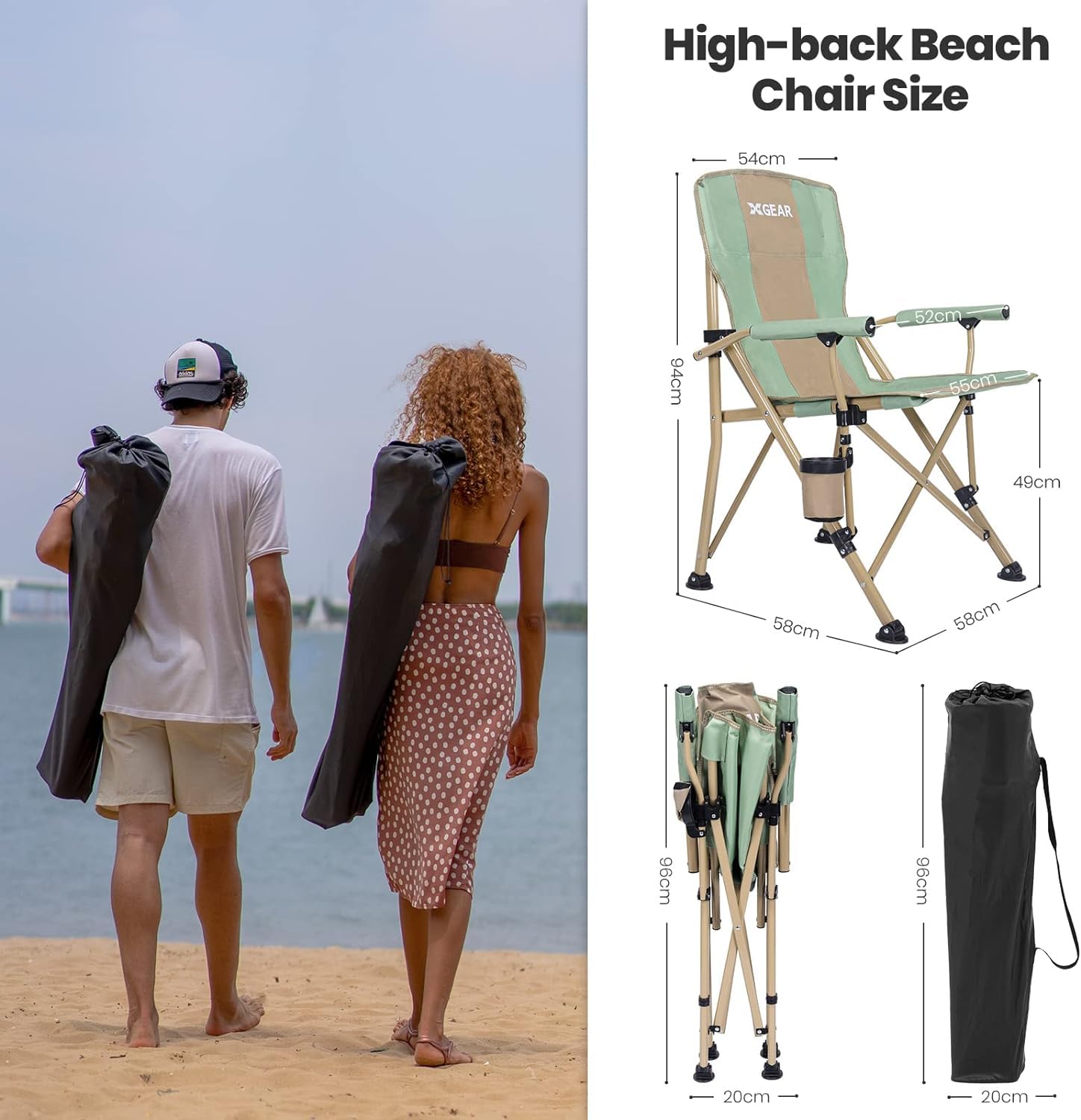 XGEAR camping chair open with high back for all-day comfort