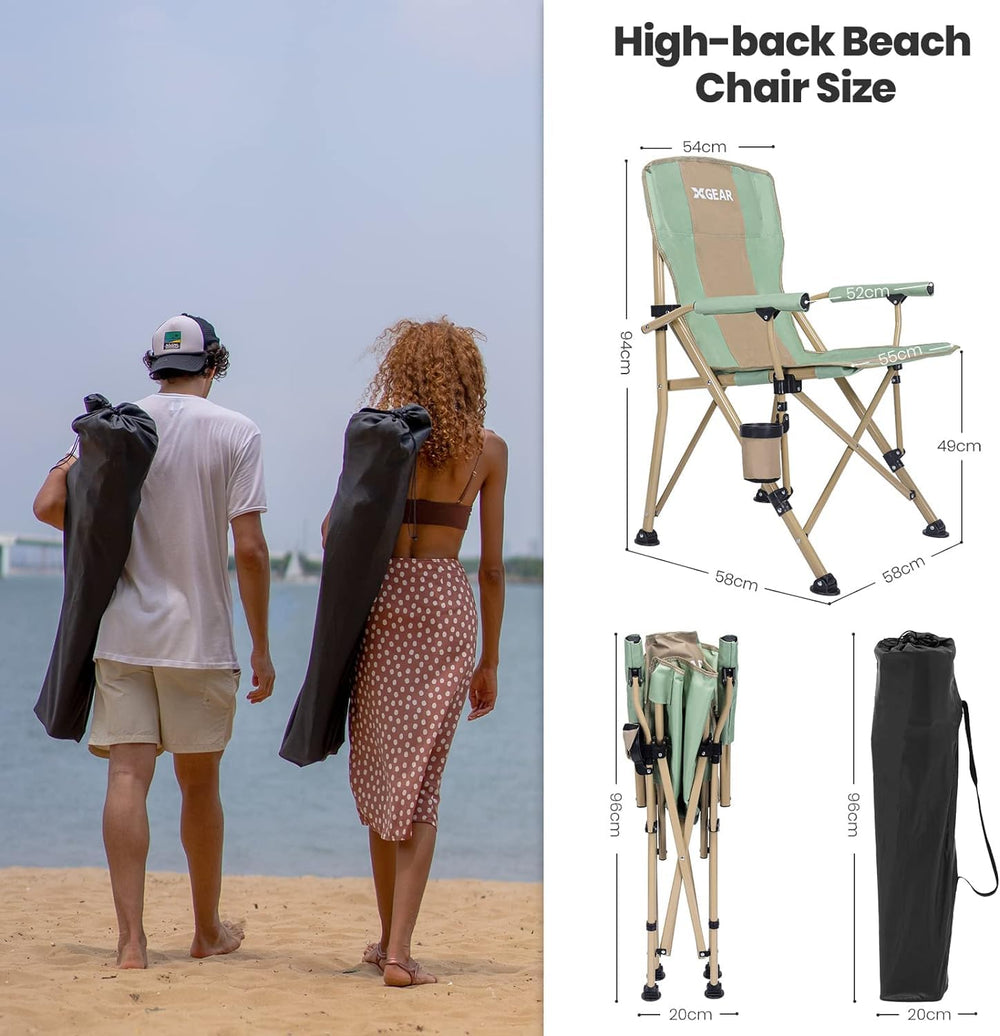 XGEAR camping chair open with high back for all-day comfort