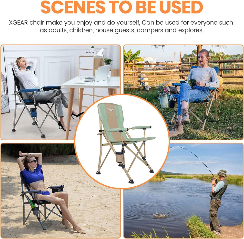 XGEAR camping chair padded 600D fabric for durability and comfort