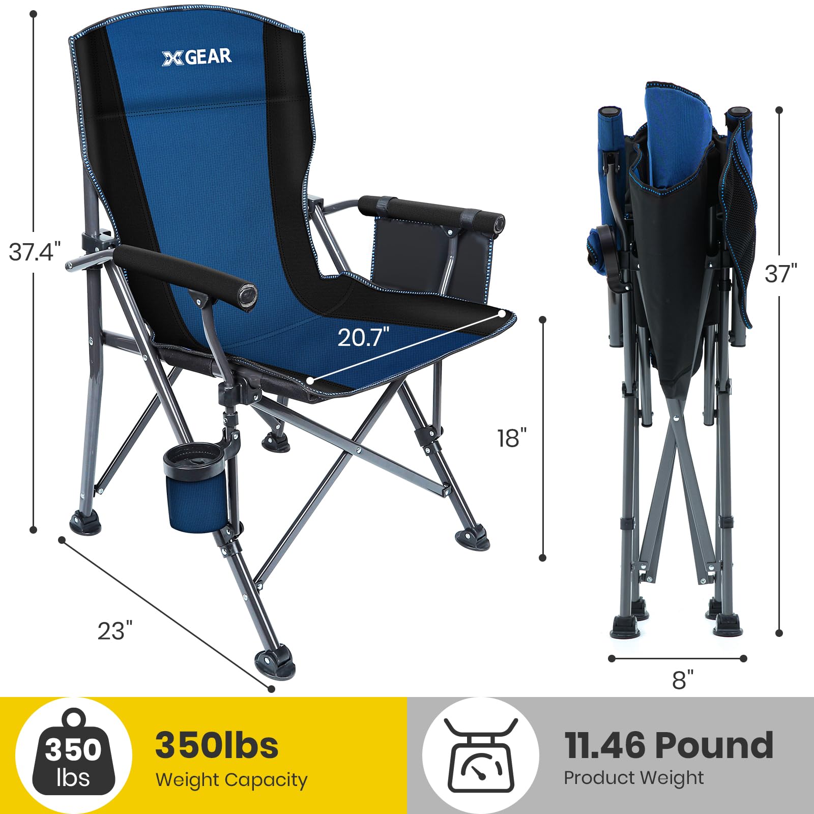 XGEAR padded armrests increase comfort during long outdoor lounging.