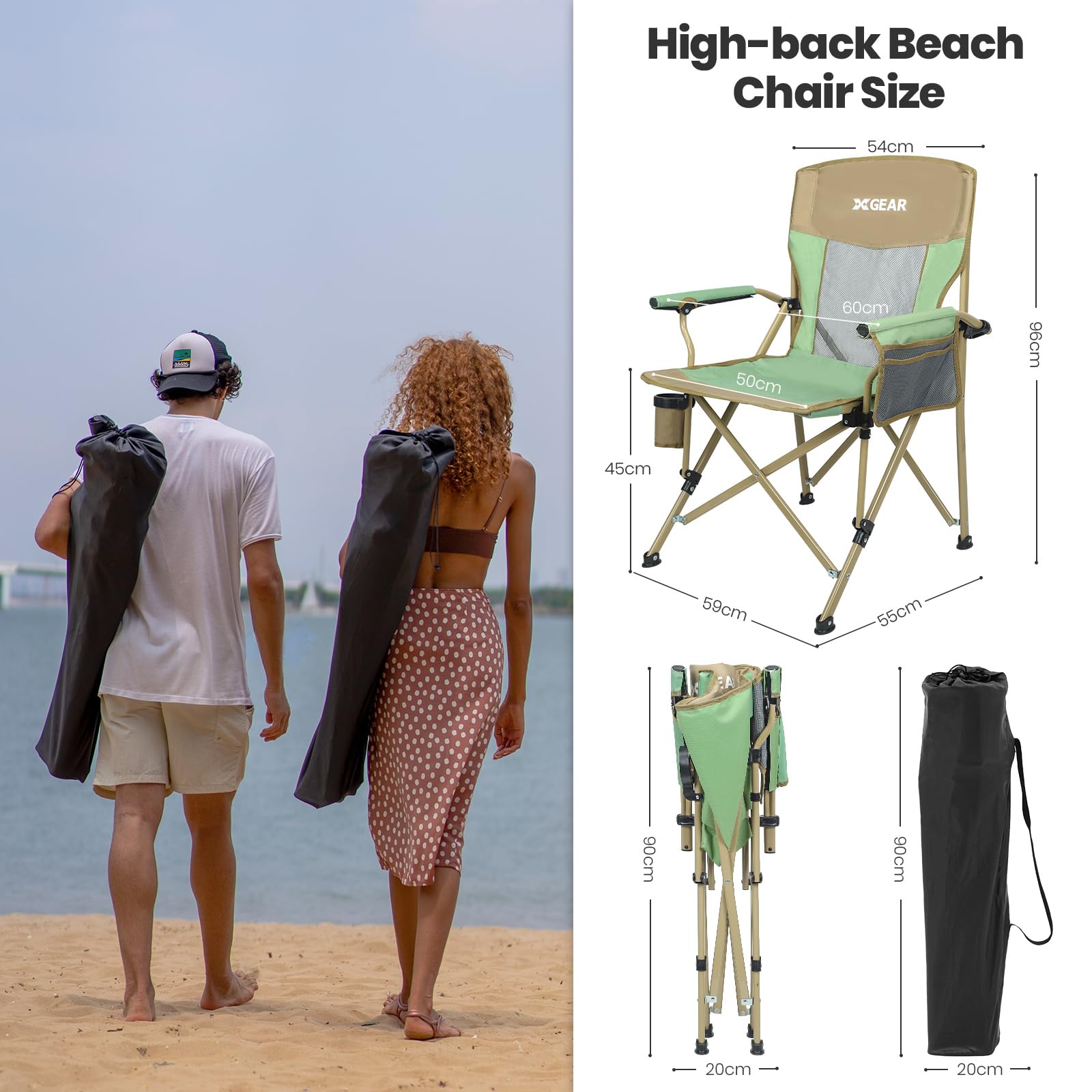 XGEAR camping chair padded armrests enhance support during long sits.