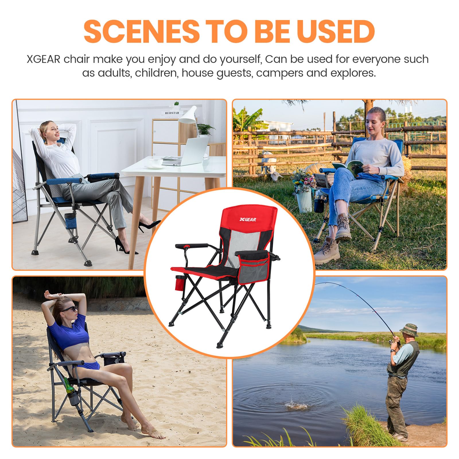 XGEAR camping chair portable carry bag simplifies transporting to events.