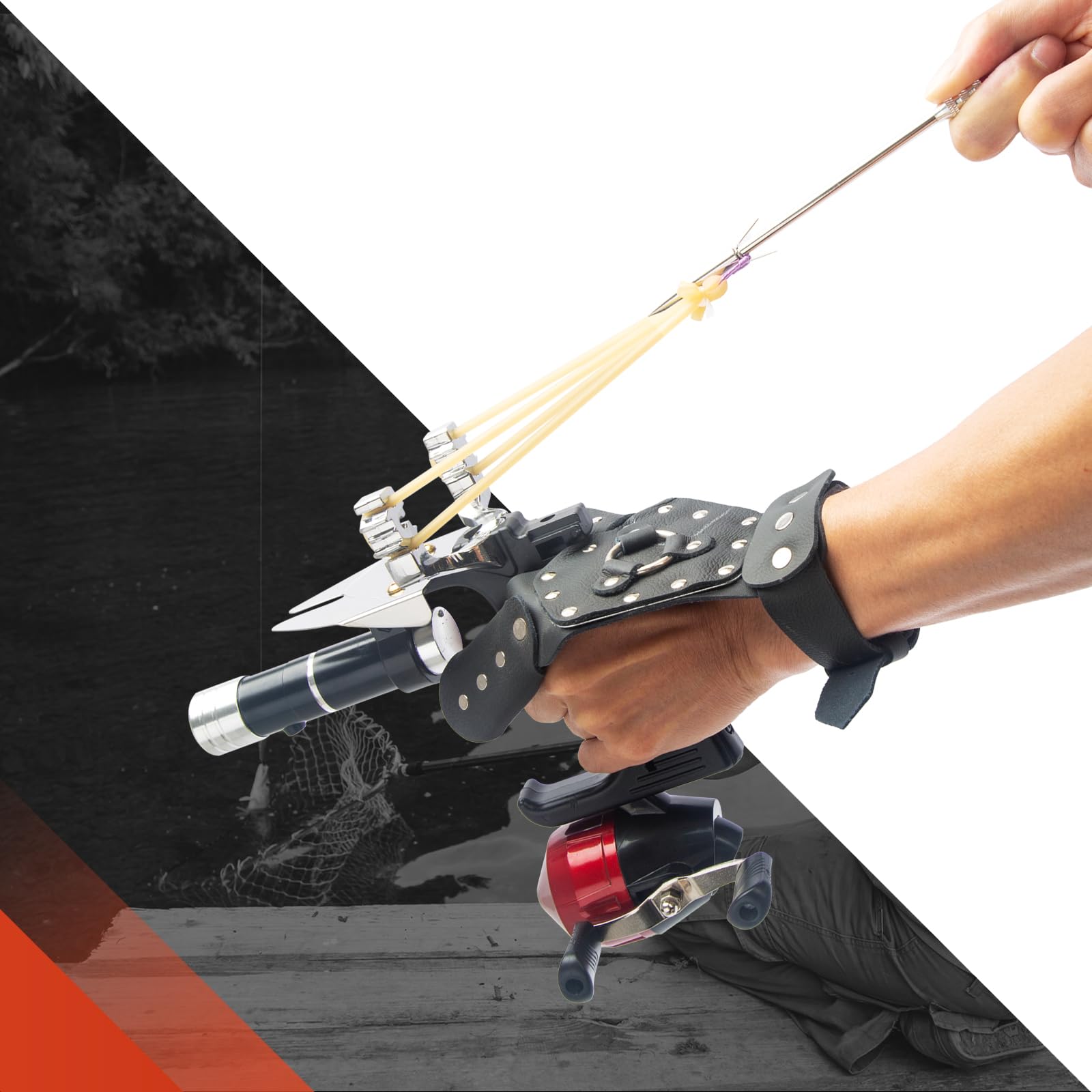 Xguis packaging contents include slingshot, reel, darts, balls, and wrist protection.