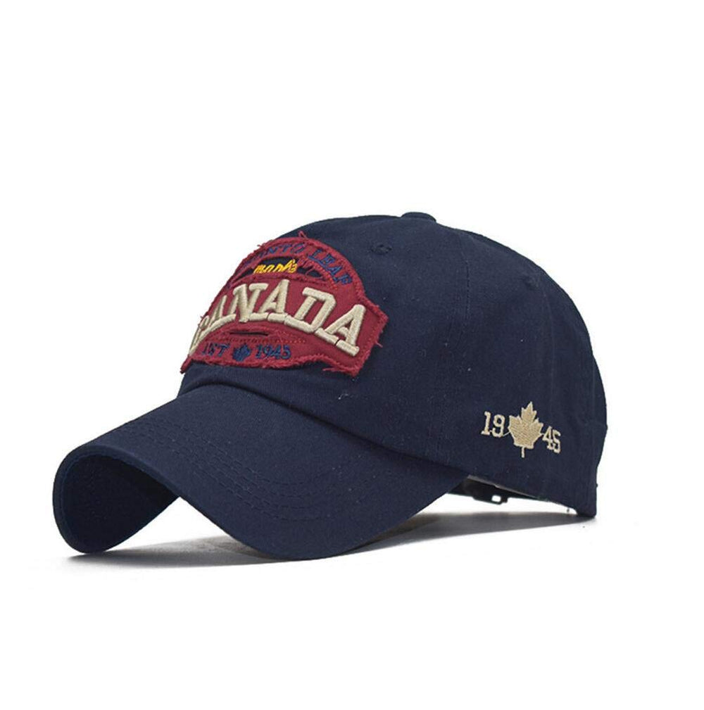 XibeiTrade Canada maple flag cap blue front view showing style and sun protection