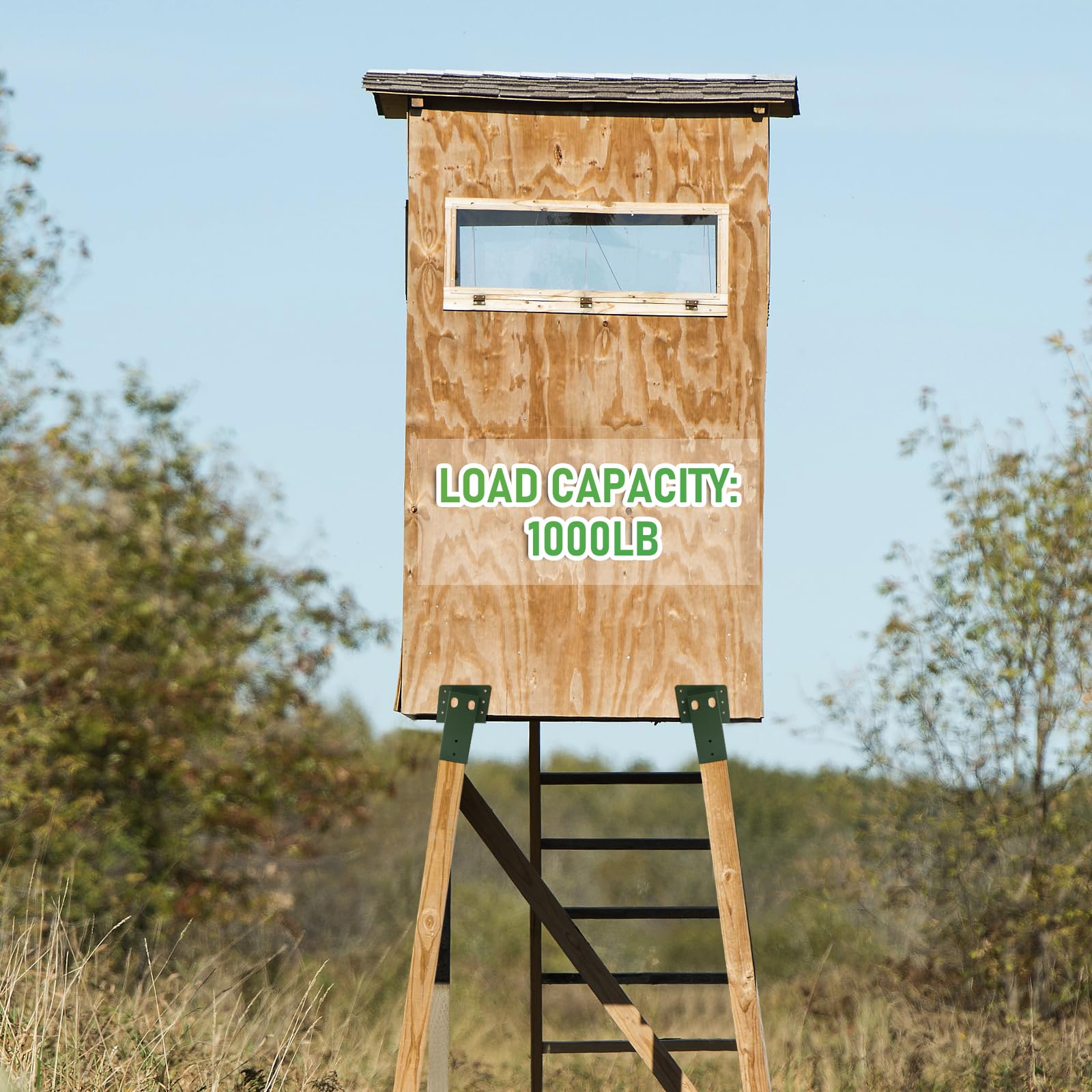 XIHUWZ deer stand brackets installed on an outdoor platform for hunting or lookout use.