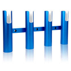 4-tube aluminium fishing rod holder mounted on a boat (blue)