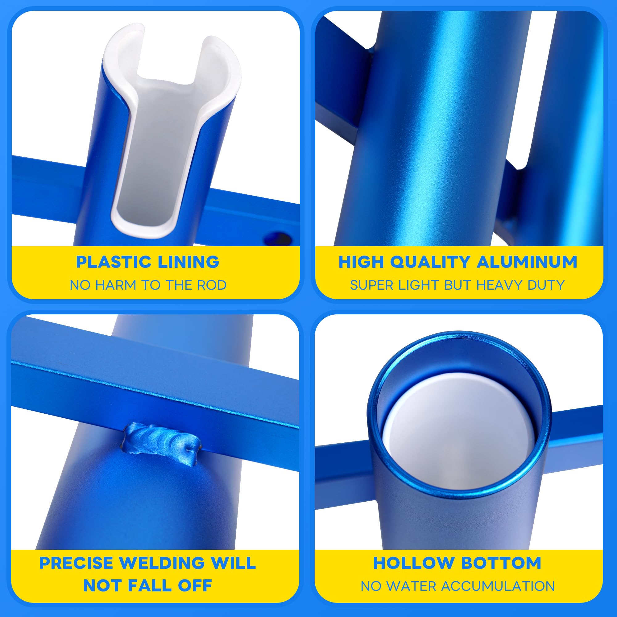 Wall-mounted rod rack on boat with four tubes