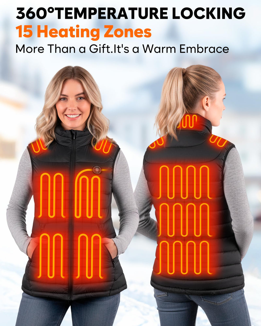 XINSONYUELL heated vest 15 zones highlight targeted warmth throughout torso