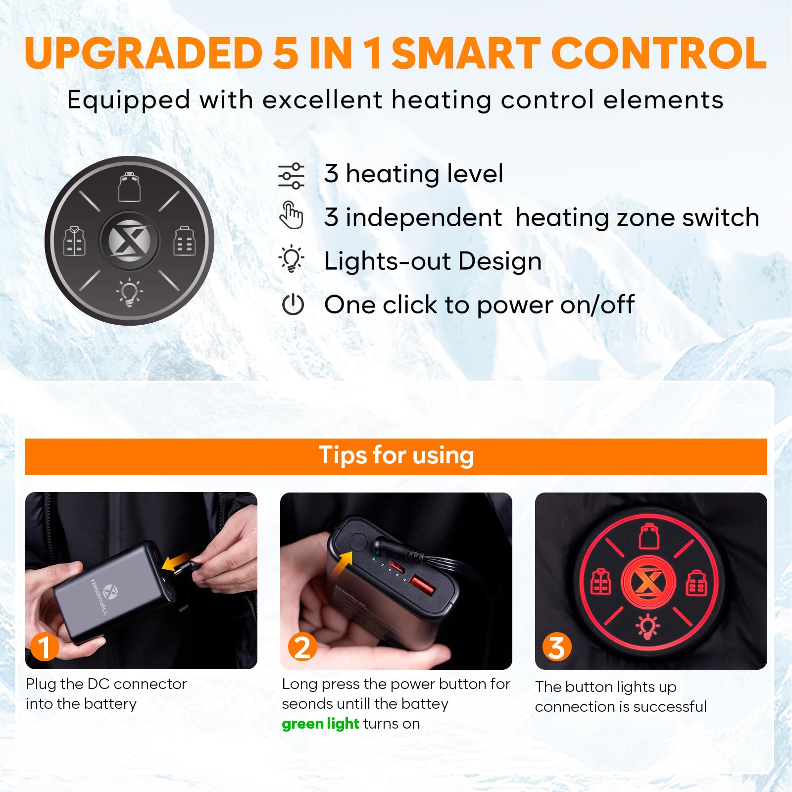XINSONYUELL heated vest pocket detail with secure zippers for essentials