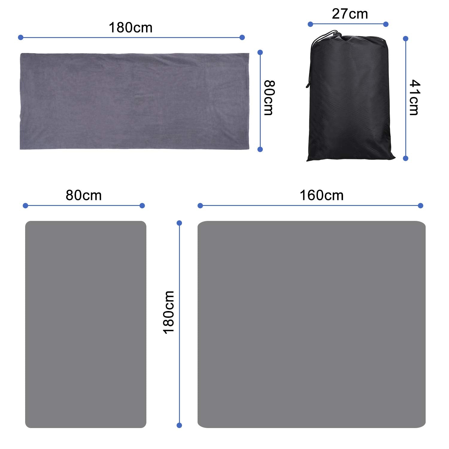 Xinwe fleece sleeping bag liner unfolded size 180 by 160 cm for roomy comfort