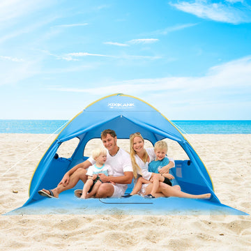 XIXIKANK pop-up beach tent setup in 2 seconds demonstrates quick shelter for beach days