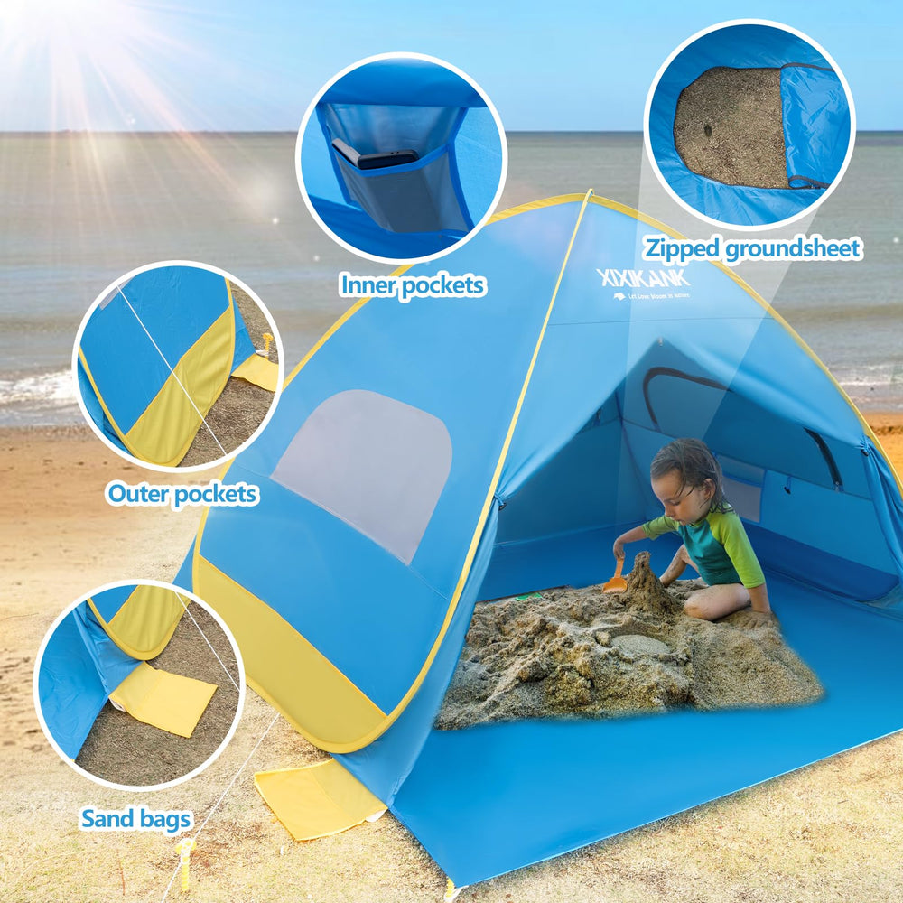 XIXIKANK wind-resistant design helps stabilize the cabana on breezy beaches