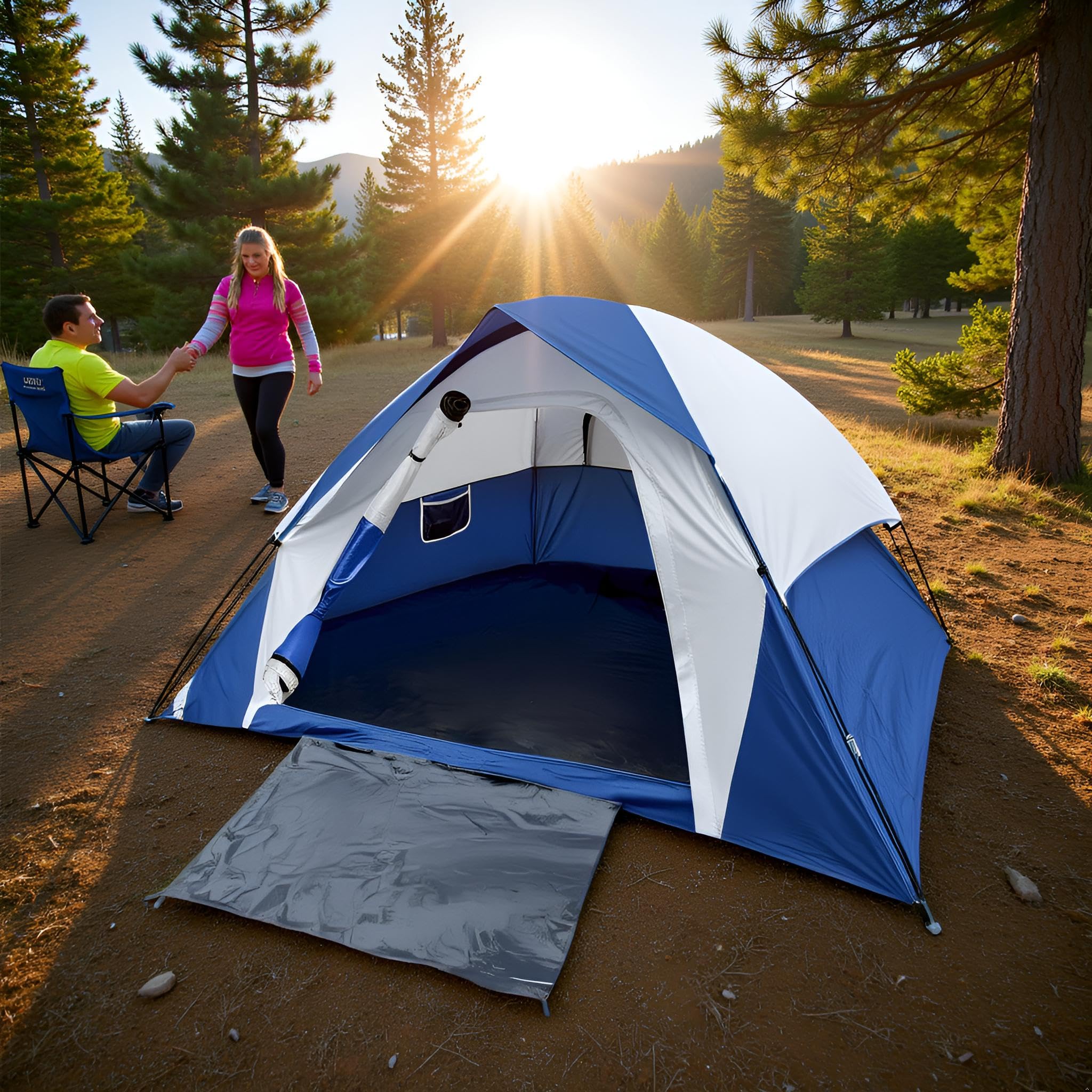 XL 4-person tent doors open for easy entry and ventilation.
