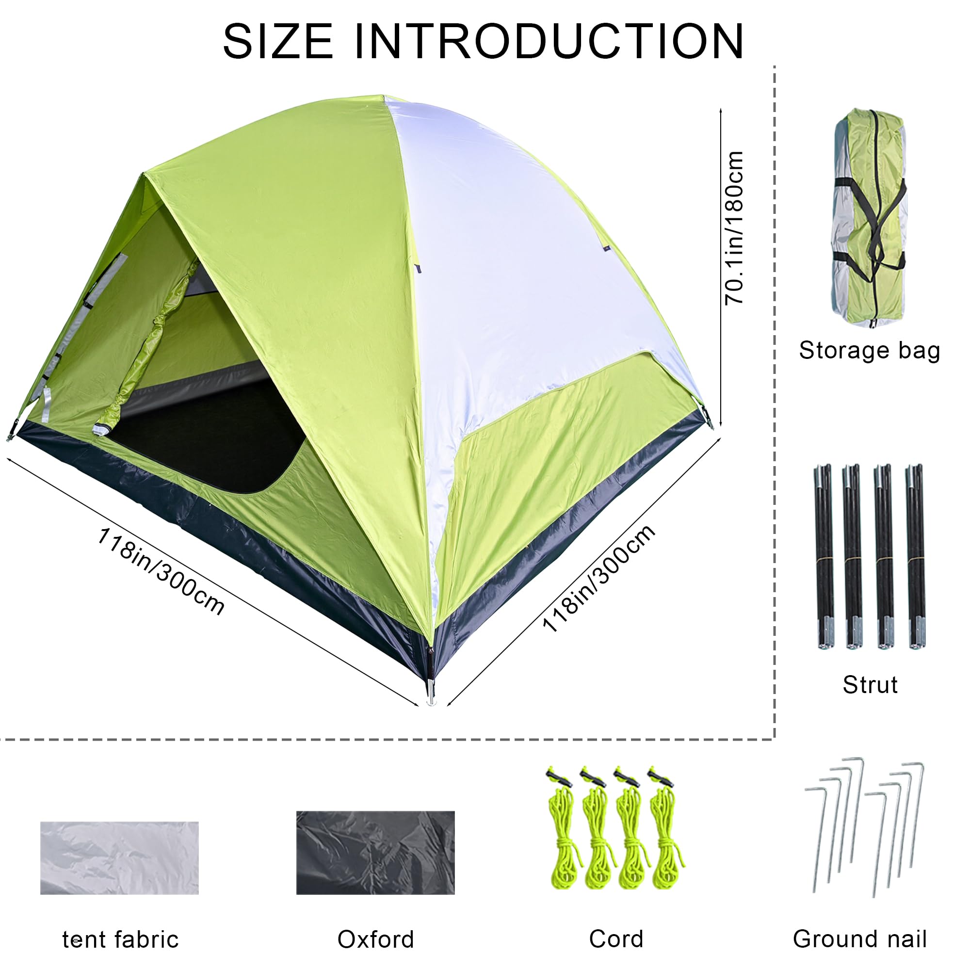 XL 6-person tent 210D waterproof floor protects against damp terrains.