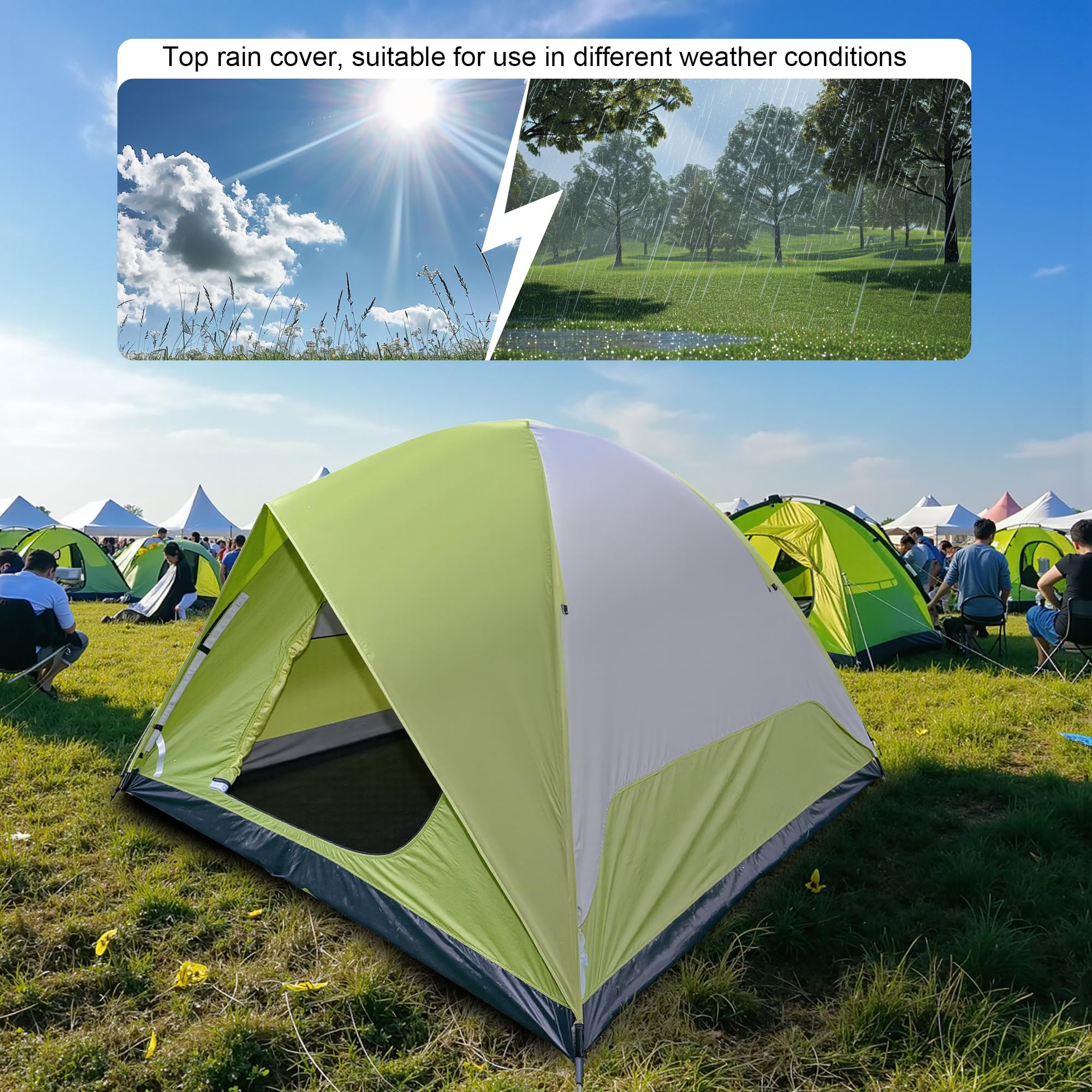 XL 6-person tent weatherproof zipper and windproof fasteners simplify setup.