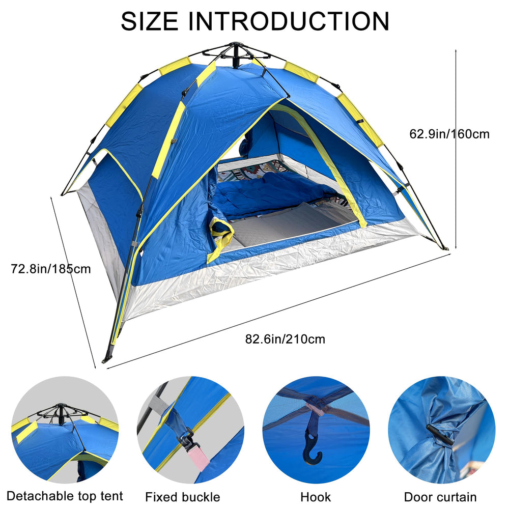 XL blue plug-and-play tent interior showing spacious room.