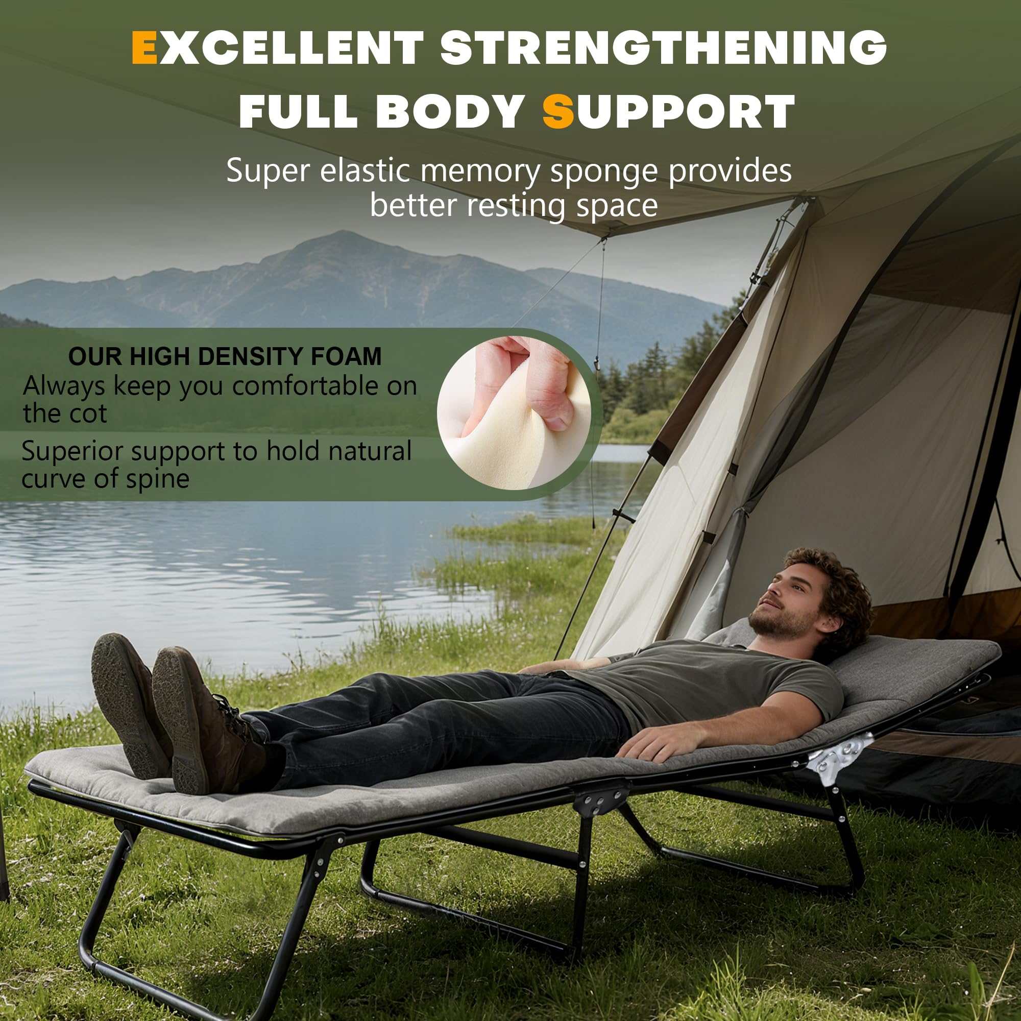 XMT camping cot 25 mm tubes provide solid stability