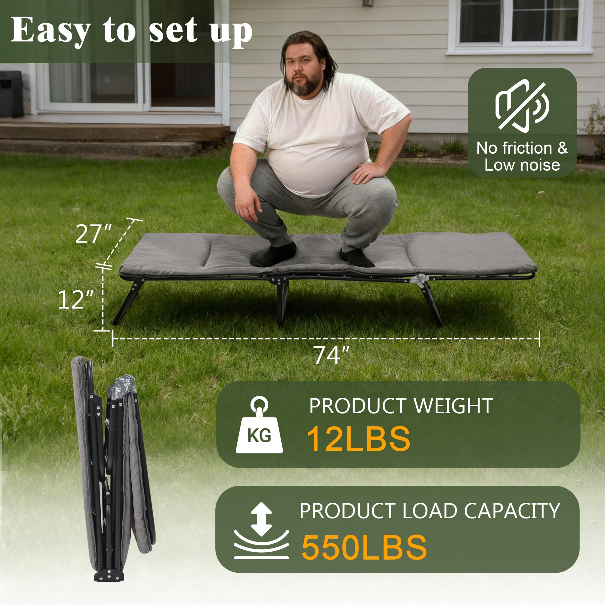 XMT camping cot thick mattress supports body curves for restful lounging