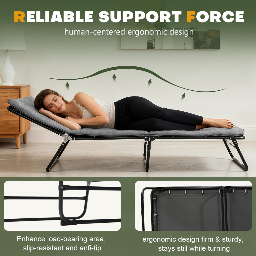 XMT camping cot mattress unfolds into a comfortable bed outdoors