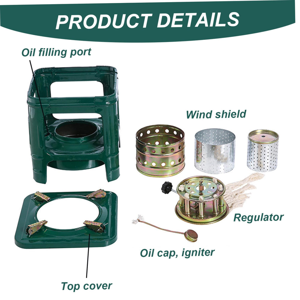 Xoeryoy stove iron tank in green for rugged outdoor use.