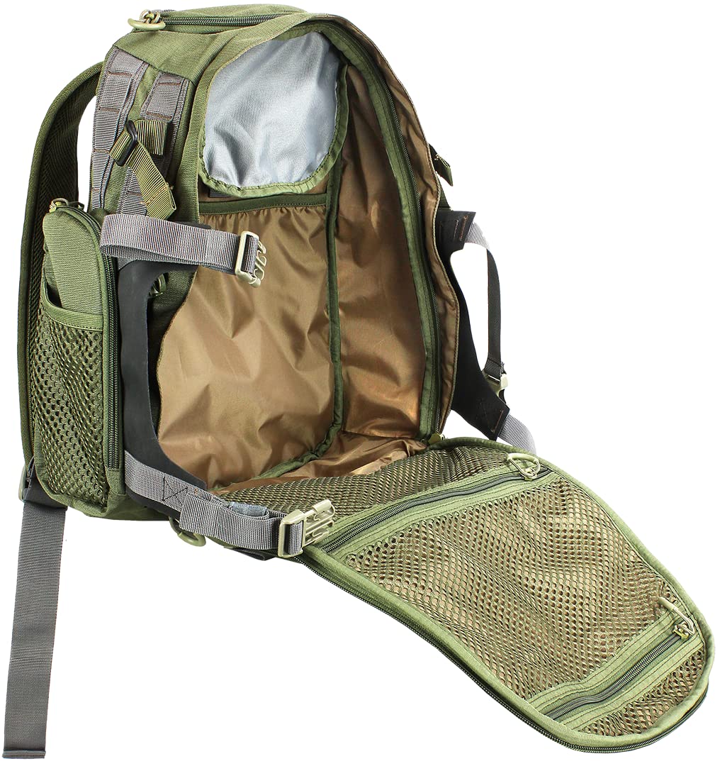 Striker Evolution hunting pack showing interior hydration pocket and reinforced stitching