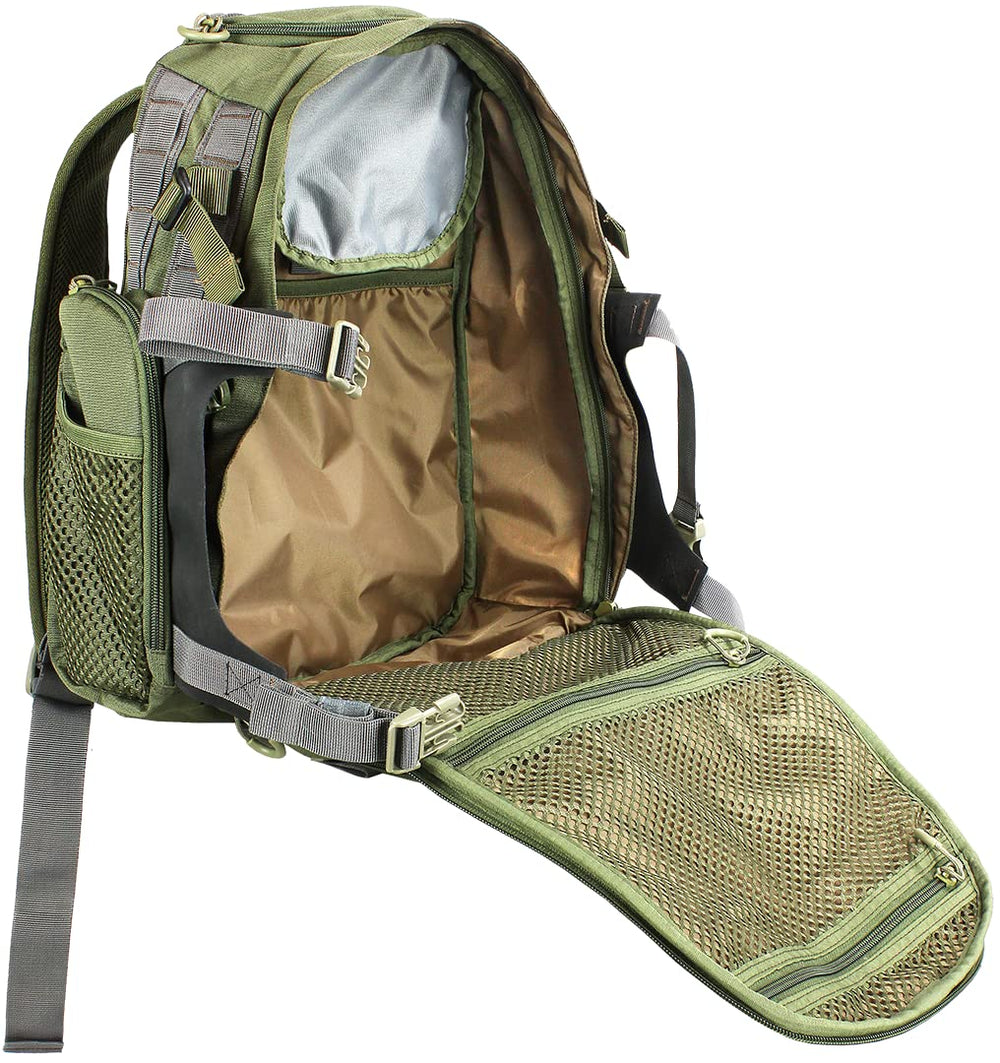 Striker Evolution hunting pack showing interior hydration pocket and reinforced stitching