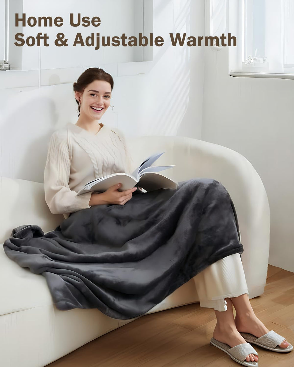 XPLI heated pad cushion used indoors as extra warmth on a sofa