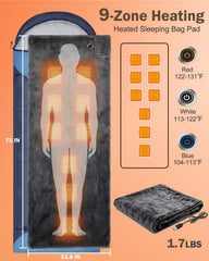 XPLI heated sleeping bag liner close-up highlighting nine heating zones