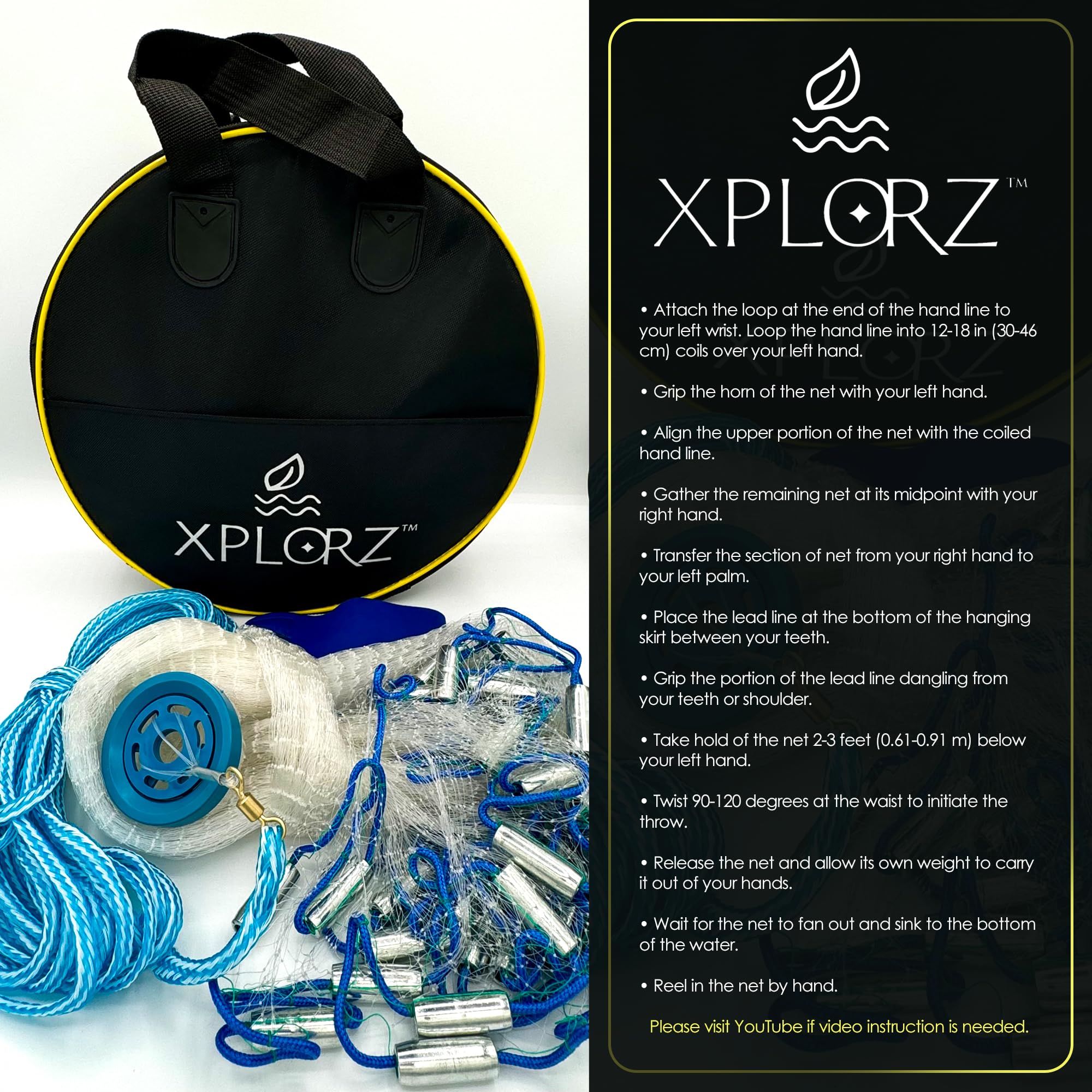 Versatile XPLORZ cast net for saltwater and freshwater use