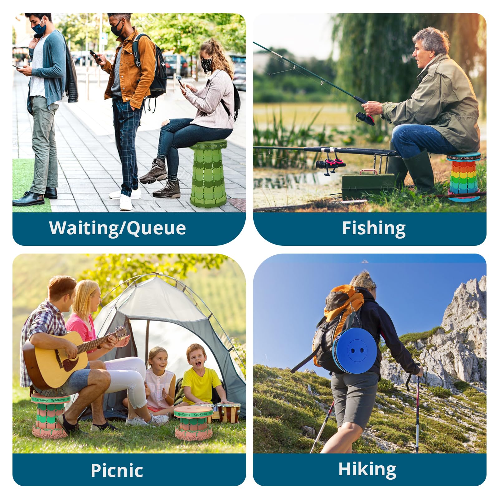 XplrKamp outdoor-use stool suits camping, fishing, and line waits.