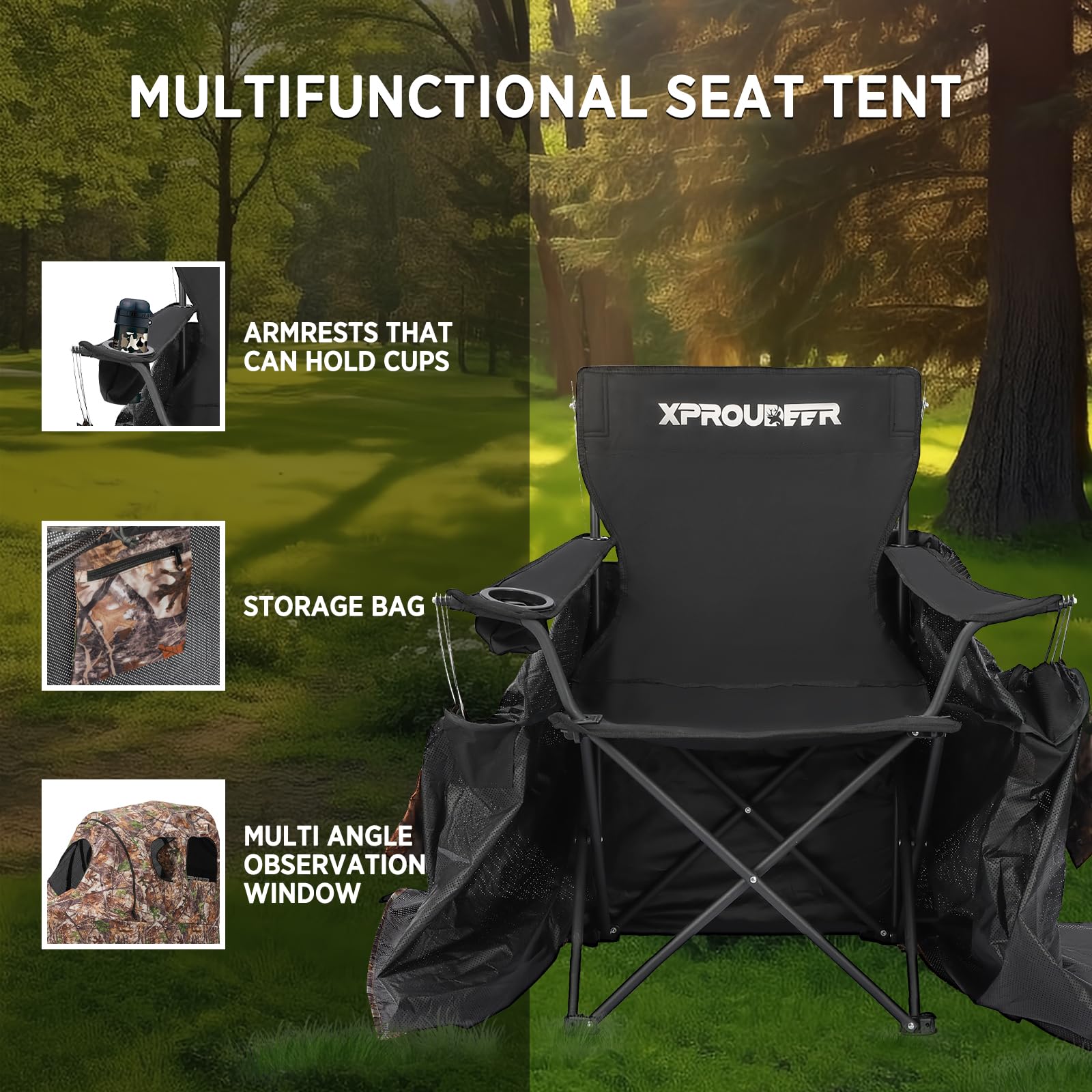 XProudeer hunting blind interior dimensions provide comfortable space