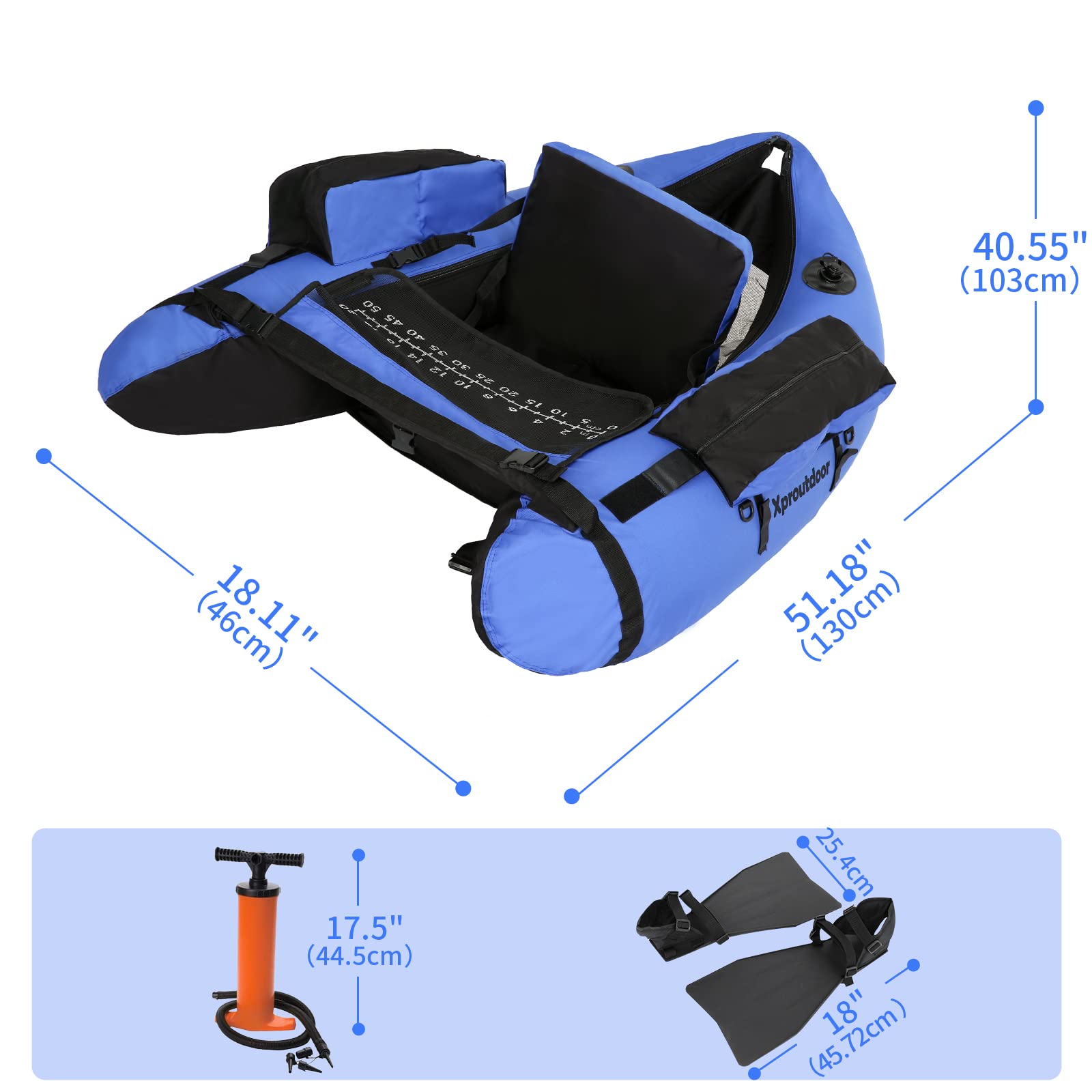 Xproutdoor float-tube blue side storage bags for easy access to gear