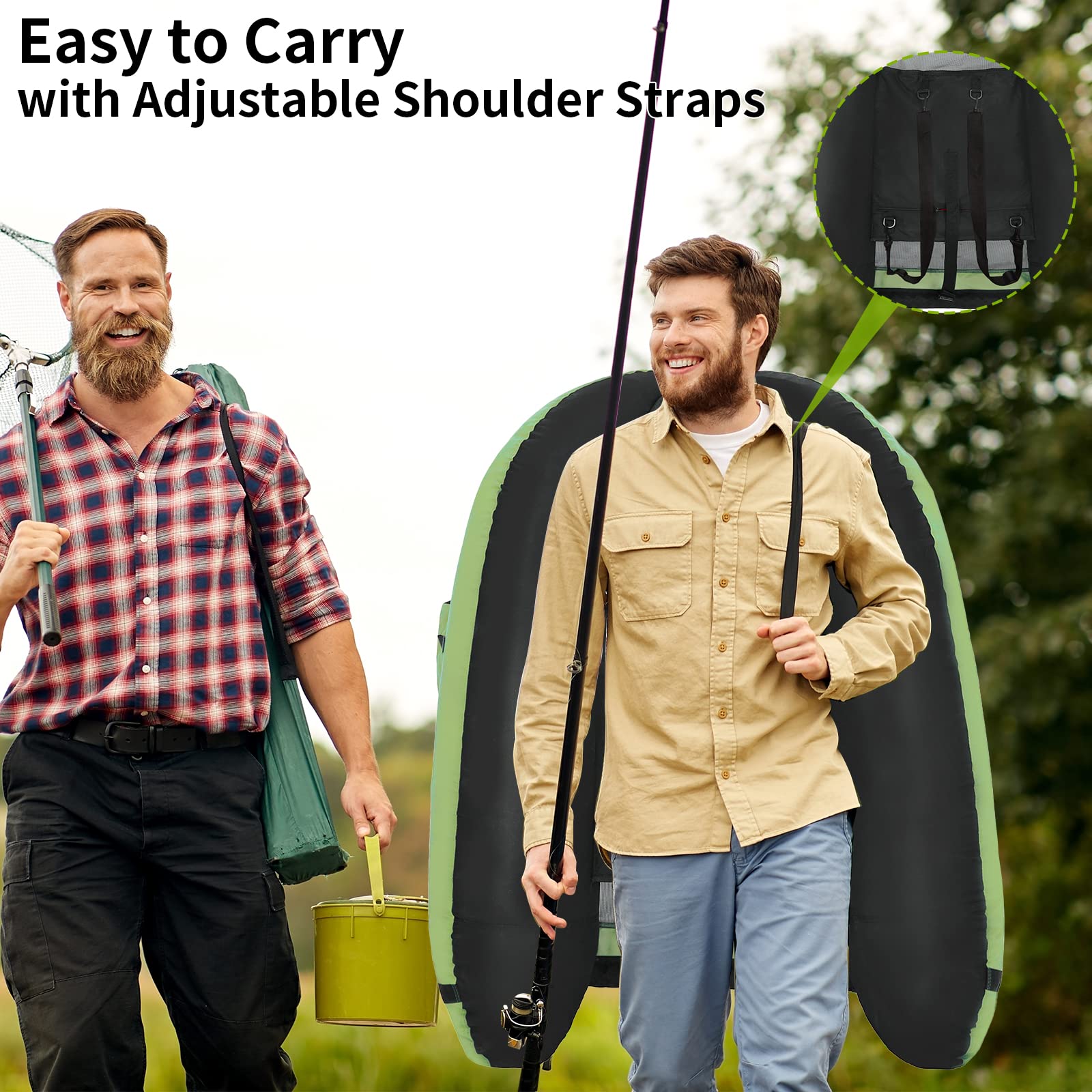 Xproutdoor FT003 float tube showing adjustable backpack straps for transport