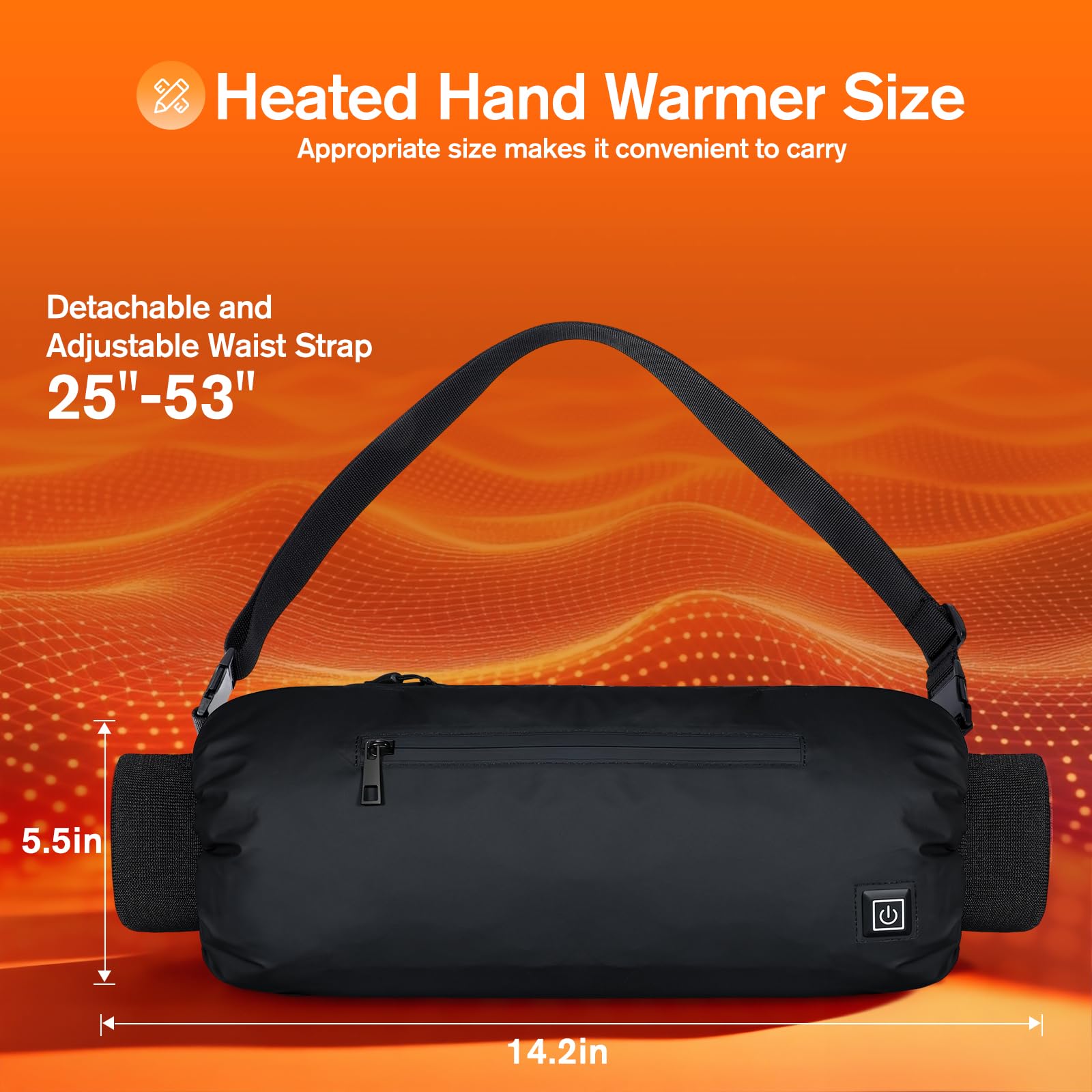 XquiziFit hand warmer muff includes adjustable strap for a snug, secure fit.