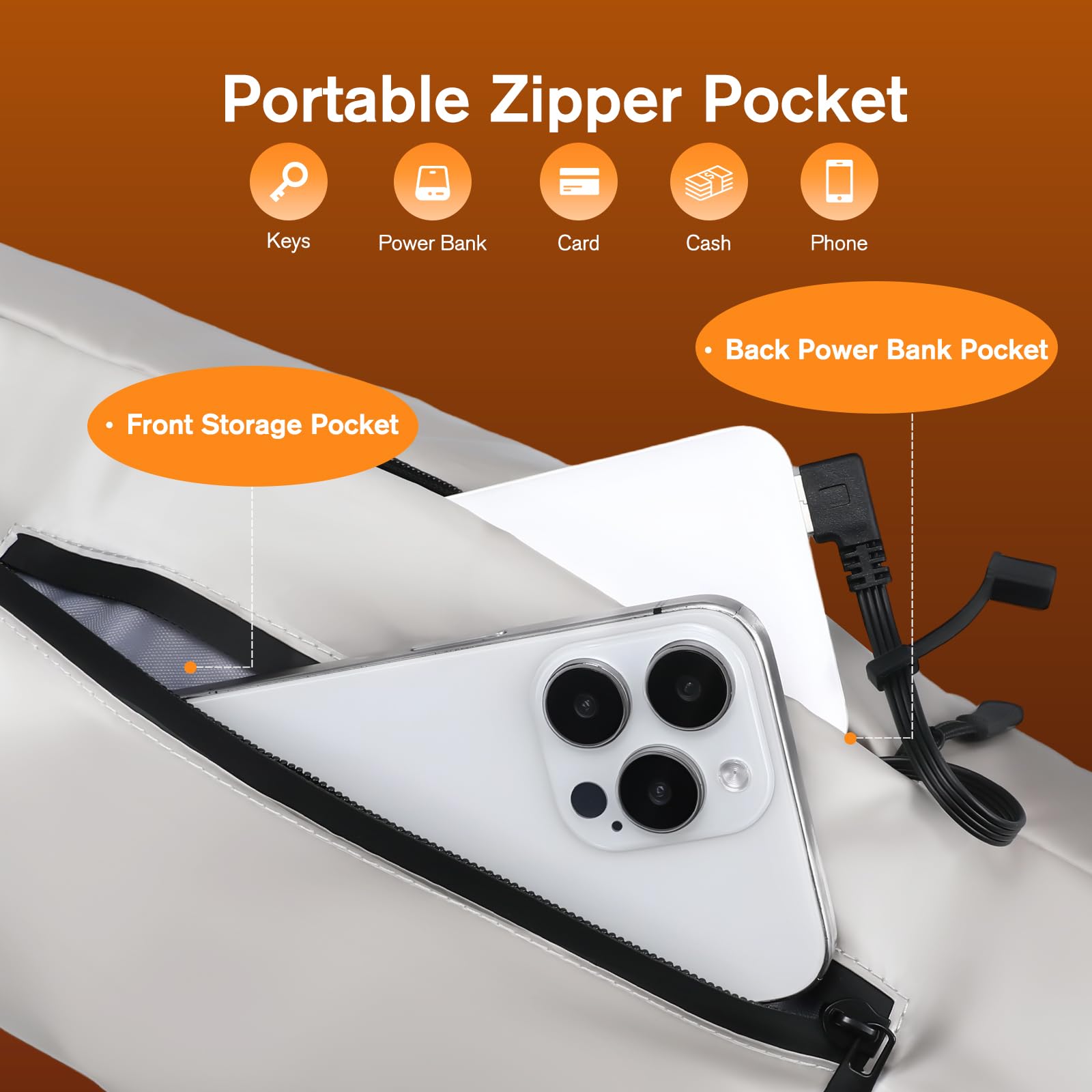 XquiziFit heated hand warmer pouch gray 10000mAh battery powers hours of warmth and charging.