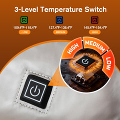 XquiziFit hand warmer pouch gray shows three heat settings for adjustable comfort.