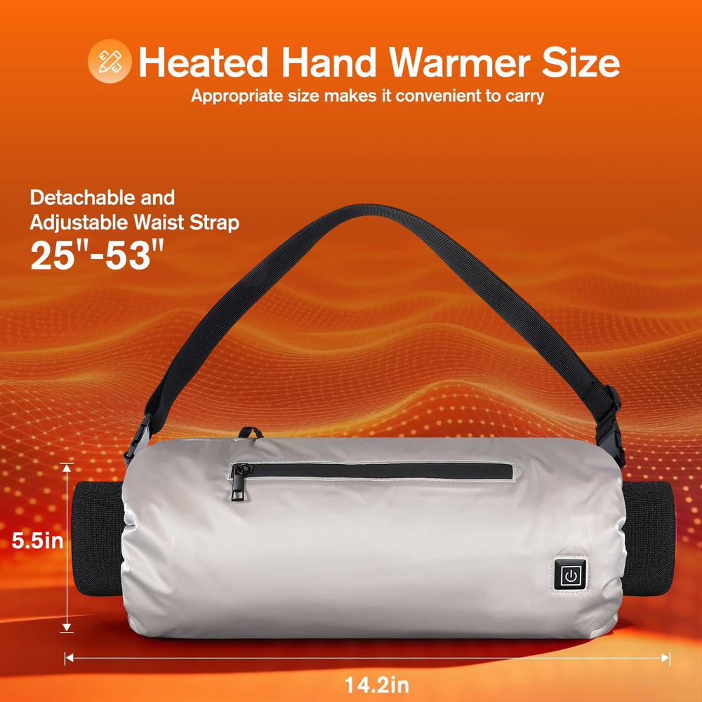 XquiziFit heated hand warmer pouch gray USB charging feature for on-the-go device top-ups.