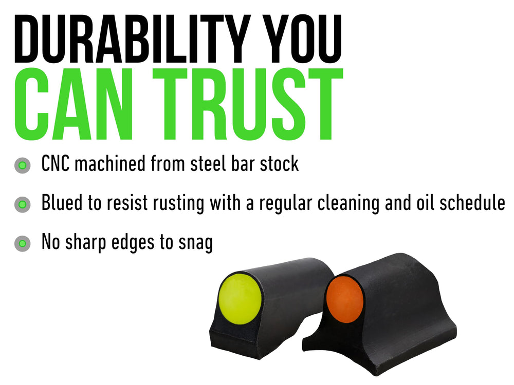 XS SIGHTS plain-barrel front sight orange demonstrates versatile fit on standard barrels.