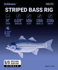 Pre-tied leader and quick-clip snaps on the Xubbwov striped bass rig
